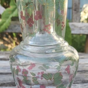 Nordstrom Clear Glass Vase with Pink Floral and Gold Trim